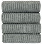 Bare Cotton Luxury Hotel & Spa Towel 100% Genuine Turkish Cotton Towel Set Bath Towel, Striped, Gray, Set of 4