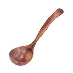 Lwuey Wooden Ladle Spoon, Soup Serving Wood Ladles Long Handle Woods Porridge Spoons Teak Wooden Server Tableware Natural Sustainable Kitchen Utensils for Soups Coffee Salad Desserts Stirring(Large)