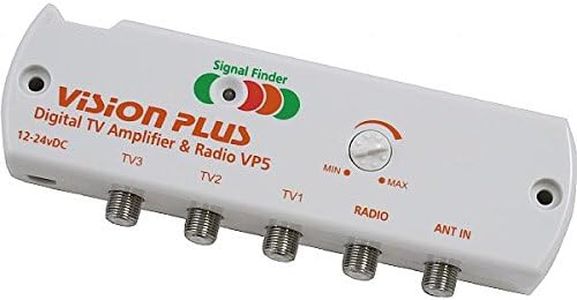 Vision Plus VP5 12v 3 Way Digital TV and 1 way DAB/FM Radio Amplifier Signal Distribution Booster with Built in Signal Finder and Variable Gain Ideal for Caravan, Motorhome, Boat etc