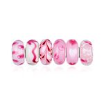 Mixed Set Of Bundle .925 Sterling Silver Core Translucent Shades Of White Pink Floral Murano Glass Swirl Charm Bead Spacer Fits European Bracelet For Women Teen