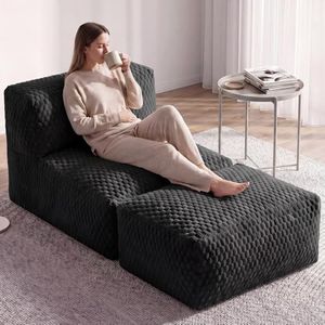 Gosopha Unique Tortoise Pattern Soft Fabric Oversized Bean Bag Lounger Chair, 3-in-1 Sofa with Ottoman, Advanced Memory Foam, No Assembly for Living Room, Dorm, Bedroom (Black)