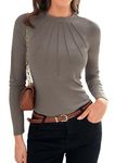 GRACE KARIN Summer Autumn Blouses Shirts for Women Elegant Solid Vintage Shirts Long Sleeves Blouses Khaki XL