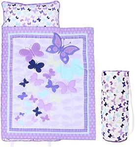 UOMNY Toddler Nap Mat Girls Kids Nap Mats with Removable Pillow and Blanket Butterfly Toddler Sleeping Bag for Preschool Daycare Purple Happy Napper Girls 50x20 Inch