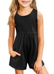 Arshiner Girl's Casual Sleeveless Jumpsuits Short Summer Overalls With Pockets Black for 10-11 Years