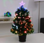 Christmas Concepts® 2ft (24") Pre-Decorated LED Fibre Optic Christmas Tree With Black Base - Colour Changing Baubles & Stars Included