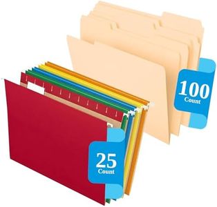 Pendaflex Filing Folders - Manila File Folder w/ 1/3-Cut Tabs (100 Count) & Hanging File Folders w/ 1/5-Cut Tabs (25 Count), Assorted Colors Letter Size 8.5"x11" - Ideal for Home, Office & School Use