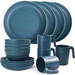 Shopwithgreen Plastic Plates and Bowls Set with Mugs, Unbreakable & Lightweight Dinnerware Set Service for 4, BPA-Free, Microwave & Dishwasher Safe (Blue)