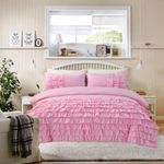 Holawakaka Pink Waterfall Ruffle Comforter Set Full Size Multi-Layers Ruffled Shabby Chic 3PCS Bedding Set for Girls Women, Pink Full