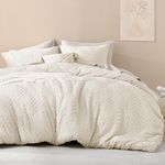 Litanika Beige Queen Comforter Set, 3 Pieces Cream Tufted Boho Farmhouse Bedding Comforter Sets, Lightweight Fluffy Comforter Bed Set for All Season (90x90In Comforter and 2 Pillowcases)