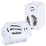 Pyle Indoor Outdoor Speakers Pair 200W Waterproof 9cm 2-Way Full Range Sound System with AM FM Radio, Wired Home & Marine Audio for Boat, Patio, Deck, Poolside