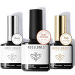 Modelones Gel Top Coat and Base Coat with Nail Primer Set, 3Pcs 10 ml No Wipe Base and top coat Gel Nail Polish Nail Bond Primer New Upgraded Formula Long-Lasting Base Gel