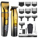 Hatteker Professional Hair Clippers and T-Blade Trimmer Kit for Men Cordless Beard Barber Clipper Hair Cutting Kit Haircut Grooming Kit IPX7 Waterproof(Gold)