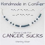 Colon CANCER SUCKS ~ Swarovski Crystal Morse Code On A Sterling Silver Necklace ~ Dark Blue Is The Awareness Color For Colon Cancer ~ Custom Handmade To Personalize The Necklace