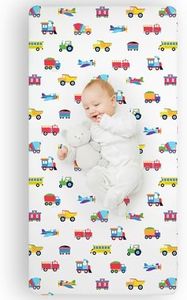 Wildkin Microfiber Fitted Crib Sheet For Infant, Toddler Boys and Girls,Includes One Fitted Crib Sheet Measures 52 x 28 Inches,Fits Standard Crib Mattress,BPA-free,Olive Kids(Trains Planes and Trucks)