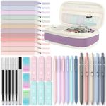 Four Candies 39 PCS Aesthetic School Supplies with Cute Pen Case, 12 Pastel Highlighters, 5 Black Ink Gel Pens, 6 Mechanical Pencils Set 0.5 & 0.7mm for Students Stationary College Essentials (Purple)