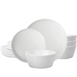 Melamine Dinnerware Set - 12 pcs Melamine Plates Indoor and Outdoor use Matte White SPECKLED DESIGN Plates and Bowls Dinnerware Sets Summer Fall Camping Dish Set for 4 Dishwasher Safe