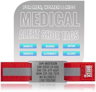 BRECK iD Waterproof Medical Alert Shoe Tags - Personalized Impact Acrylic Emergency ID for Runners, Cyclists, Athletes. Life Alert for Emergency ID.Autism Awareness and Diabetic 1 Bracelets.
