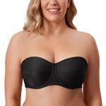 Delimira Women's Strapless Bras Underwire Non Padded Support Multiway Bandeau Bra for Bigger Bust Black 42D