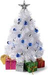 Prextex 23-Inch Small White Christmas Tree with Warm-White LED Lights - DIY Tabletop Mini Artificial Xmas Tree with Star Treetop, Tiny Gift Boxes, and Hanging Ornaments for White Christmas Decorations