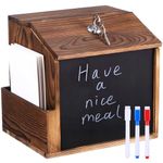 Hemobllo Wooden Suggestion Box - Lockable Suggestion Box Wall Mount Ballot Box Donation Box Comment Collection Box with Lock, Side Slot, Writing Blackboard (8.2 x 7.8 x 6.5 Inch)