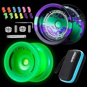 MAGICYOYO Responsive Yoyos Pack of Metal Yoyo V12 + Plastic Yoyo K2 Glow Green, Professional Yoyo for Kids and Adults, Dual Functions Yo-yos with Unresponsive Bearing Kit, 12 Yoyo Strings, Yo yo Case