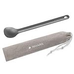 Navaris Long Handle Titanium Spoon - 8.4" (21.5cm) Long Metal Utensil for Backpacking and Camping - Extra Strong and Lightweight - Includes Carry Bag