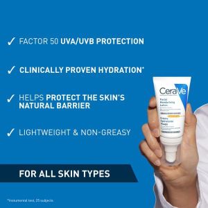 CeraVe AM Facial Moisturising Lotion SPF50 – 52ml, Ceramides, Niacinamide, UVA/UVB Protection
