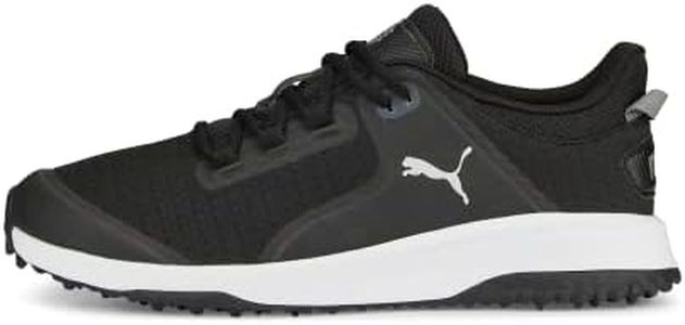 PUMA Golf Men's Fusion Grip Golf Shoe, Puma Black-Puma Silver-Quiet Shade, 11