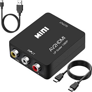 RCA to HDMI Converter,AV to HDMI,Runbod 1080P Mini RCA Composite CVBS Video Audio Converter Adapter Supporting PAL/NTSC for TV/PC/ PS3/ STB/Xbox VHS/VCR/Blue-Ray DVD Players,with HDMI Cable