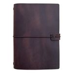 Refillable Leather Travelers Notebook -A5 Travel Journal with Lined Insert, 8.5 x 5.5 Inches, Dark Brown
