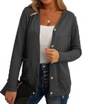 GRECERELLE Womens Cardigan Long Sleeve Lightweight Cardigans Button Down V Neck Ribbed Knit Outerwear Open Front Tops with Pocket for Ladies (Dark Grey, M)