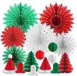 Minicoco Christmas Decorations Set, 16pcs Snowflake Paper Fans Honeycomb Ball Christmas Trees Bell Party Decoration for Xmas Christmas Winter Festival New Year Home Party Decoration