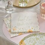 Ginger Ray Floral Hello Baby Paper Double Sided Scalloped Napkins Baby Shower Tableware 16 Pack, Pastel