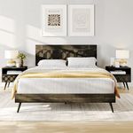 Bme Georgina Signature Mocha Bed Frame, Queen Bed Frame and Headboard Handcrafted Geometric, Mid Century Modern, Solid Acacia Wood, No Box Spring Needed, 12 Strong Wood Slats Support, Easy Assembly