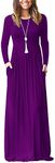 VIISHOW Women's Long Sleeve Loose Plain Maxi Dresses Casual Long Dresses with Pockets, Long Sleeve Purple, Large