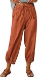 Bozanly Women's Casual Lantern Harem Loose Capris Pants Summer Yoga Slacks Trousers with Pockets, Brick Red, Large