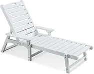Psilvam Chaise Lounge, Lounge Chair with Adjustable Backrest, Supports Up to 350 lbs, All Weather Recliner Poly Lumber Lounges Bed for Poolside, Porch, Patio (White)