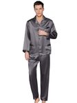 bellababebysk Men Satin Premium Piping Pajama Set Night Suit Full Sleeve (Dark Grey) (X-Large)