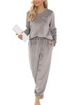 Vlazom Women Pyjamas,Soft Warm Fleece Pjs Sets Fluffy Loungewear Set Long Sleeve Tops and Pants Sleepwear with Pockets C-Light Grey,XL