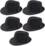 Geebuzz 5 Pack Short Brim Fedora Classic Summer Beach Sun Hat Panama Cap for Men Women, 5pack-black, L