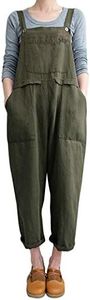 Women's Baggy Cotton Overalls Jumpsuit with Pockets (Army Green, Medium)