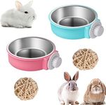 Rabbit Bowls Set, Big Pet Bunny Food Bowls Small Animals Cage Bowl and Stainless Steel Hanging Water Food Feeder Bowls for Big Bunny Food Dish