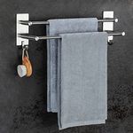 JS Towel Rail Self Adhesive Towel Holder Hanger SUS304 Stainless Steel Towel Rack 43.5cm/17.1 inch Anti-rust Dual Rod Towel Shelf Bar with 2 Hooks Multi-Function for Bathroom Shower Kitchen