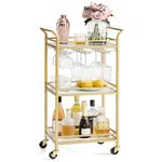 VASAGLE Bar Cart, Home Bar Serving Cart, Small Bar Cart with 3-Tier Shelf, Wine Holders, Glass Holders, Mini Bar Cart for Small Spaces, Kitchen, Dining Room, Living Room, Pale Gold ULRC101A01