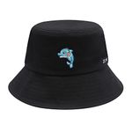 ZLYC Unisex Fashion Embroidered Bucket Hat Summer Short Brim for Men Women Teens(Dolphin Black)