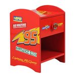 Disney Cars Lightning McQueen Bedside Table: Sturdy Engineered Wood Construction featuring a 2-tier Design for Ample Storage, Small Side Table with Drawer and Storage Shelf for Kid's Bedroom