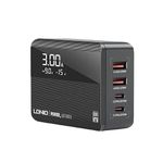 T Teclusive Compact 100w Gan Charger 4 Ports Type C USB with Display | Compatible for iPhone 15 14 13 Pro Max/iPad Air Pro/MacBook / S23 S22 S21 | Fast Charging Multi Port USB C Adapter (100W)