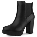 Allegra K Women's Round Toe Zipper Block Heel Black Platform Ankle Boots 8 M US