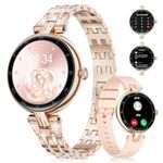 ESFOE 1.19'' AMOLED Diamond Smart Watch for Women for iOS Android,123+ Sports Modes IP67 Waterproof Fitness Tracker with Blood Pressure/Heart Rate/Sleep Monitor/SPO2,Rose Gold