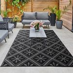 Enipate Outdoor Rugs for Patios Waterproof, 4x6ft Reversible Easy Cleaning Garden Rug, Portable Comfortable Woven Geometric Outdoor Carpet (Black & Grey)